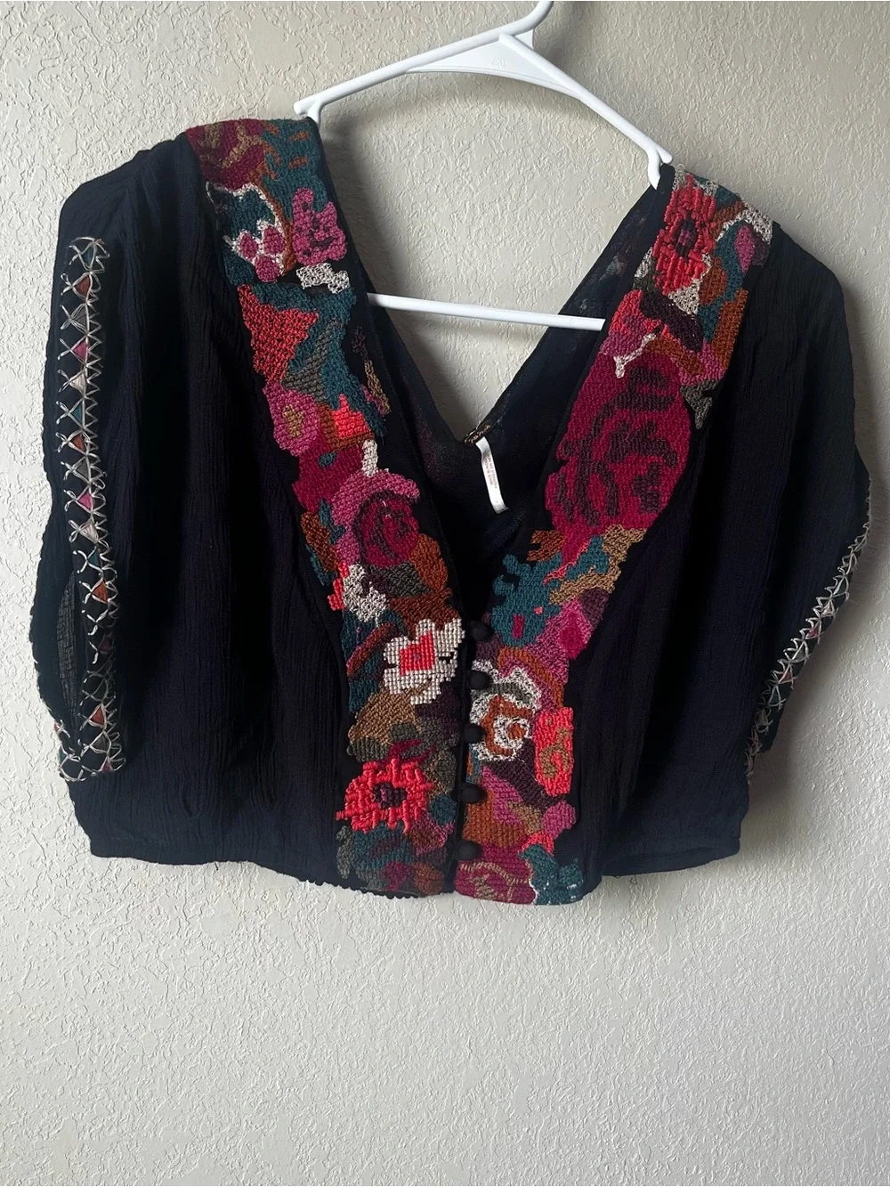 Free People Boho Embroidered Black Top - Picture 2 of 4